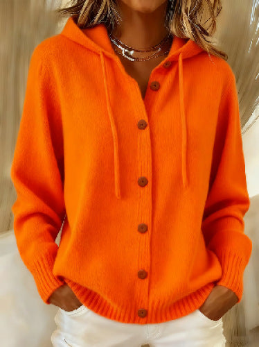Knitted hooded sweater cardigan jacket