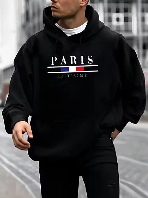 Casual Printed Long Sleeve Hoodie for Men, Loose Fit, Couple Sweatshirt