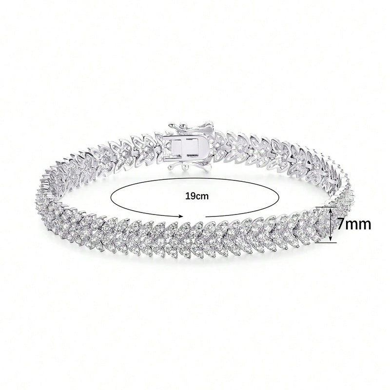 Fashion Chain Bracelet with Fishbone Zircon, Gold and Silver, Elegant Full Diamond Tennis Bracelet for Women, Mother&