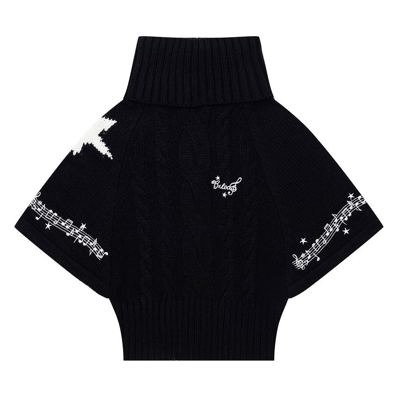 Music note star embroidery slimming five quarter sleeve sweater