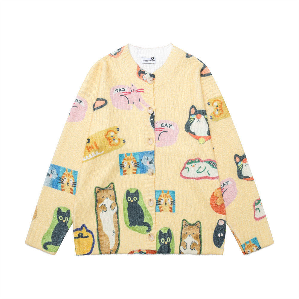 Cartoon digital full print cardigan sweater