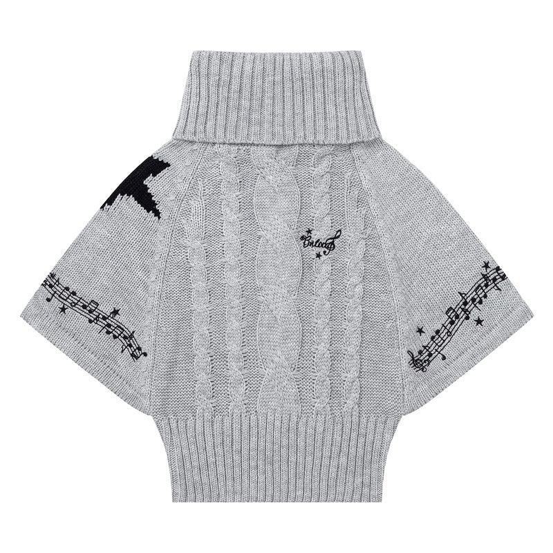 Music note star embroidery slimming five quarter sleeve sweater