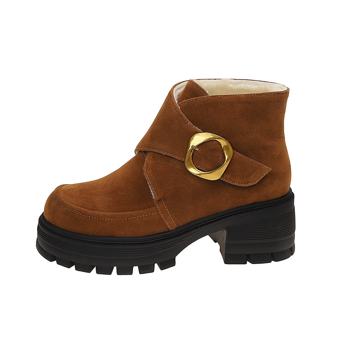 Chunky Heeled Over-the-Knee Boots with Belt Buckle, Faux Suede, High Heel, Thick Sole, Women&