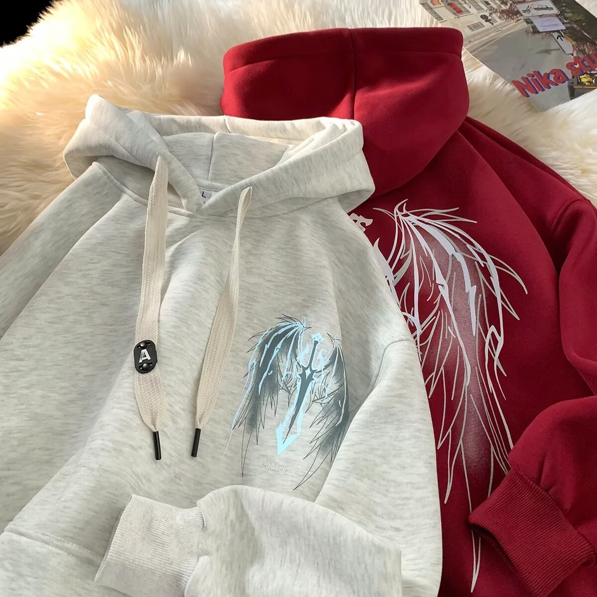Casual Long Sleeve Fleece Lined Thickened Hoodie Jacket for Men Women, Unisex Couples Sweatshirt in Off-White Gray Light Khaki