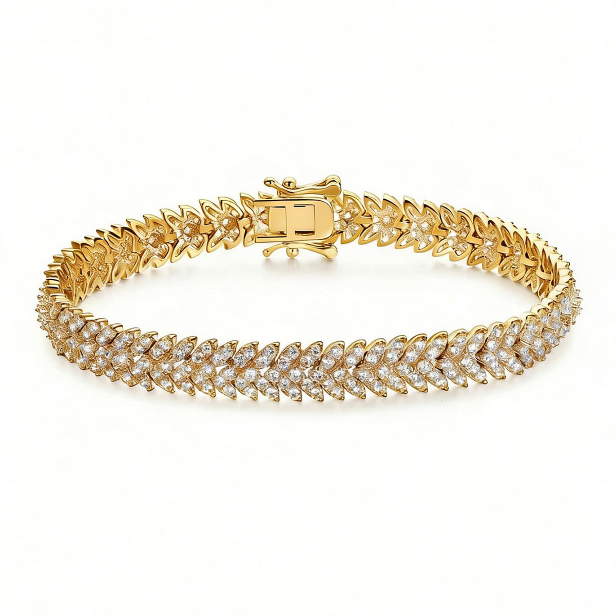 Fashion Chain Bracelet with Fishbone Zircon, Gold and Silver, Elegant Full Diamond Tennis Bracelet for Women, Mother&