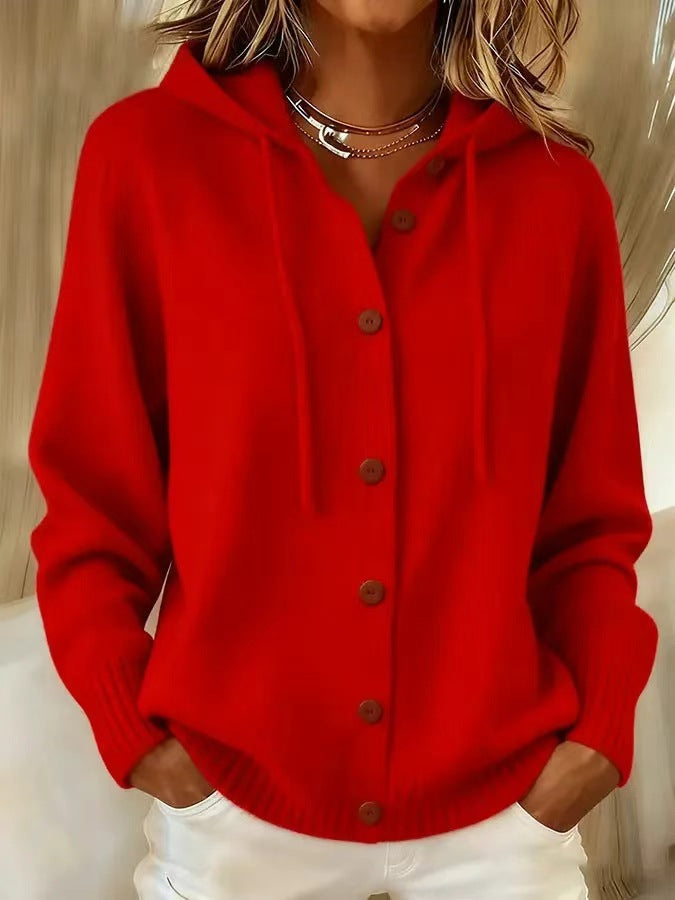 Knitted hooded sweater cardigan jacket