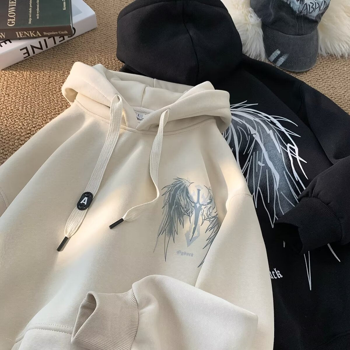 Casual Long Sleeve Fleece Lined Thickened Hoodie Jacket for Men Women, Unisex Couples Sweatshirt in Off-White Gray Light Khaki