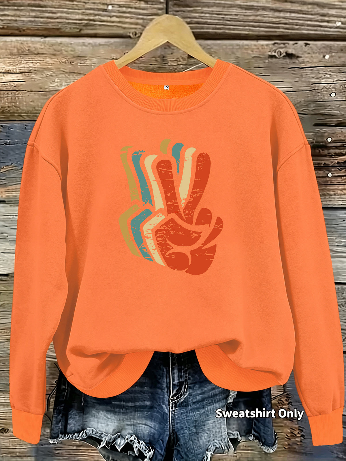 Pattern printed round neck fleece hoodie for women