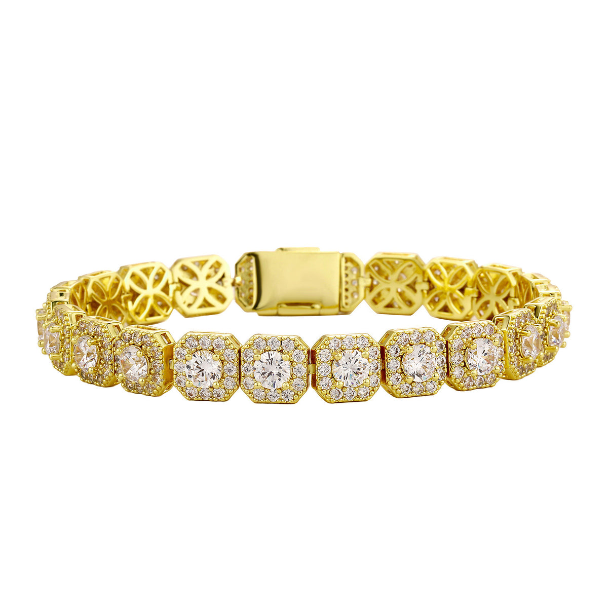 Fashion Trendy Ice Sugar Chain Cuban Chain Ice Sugar Link 5A Zircon Tennis Bracelet Flip Cover Men&