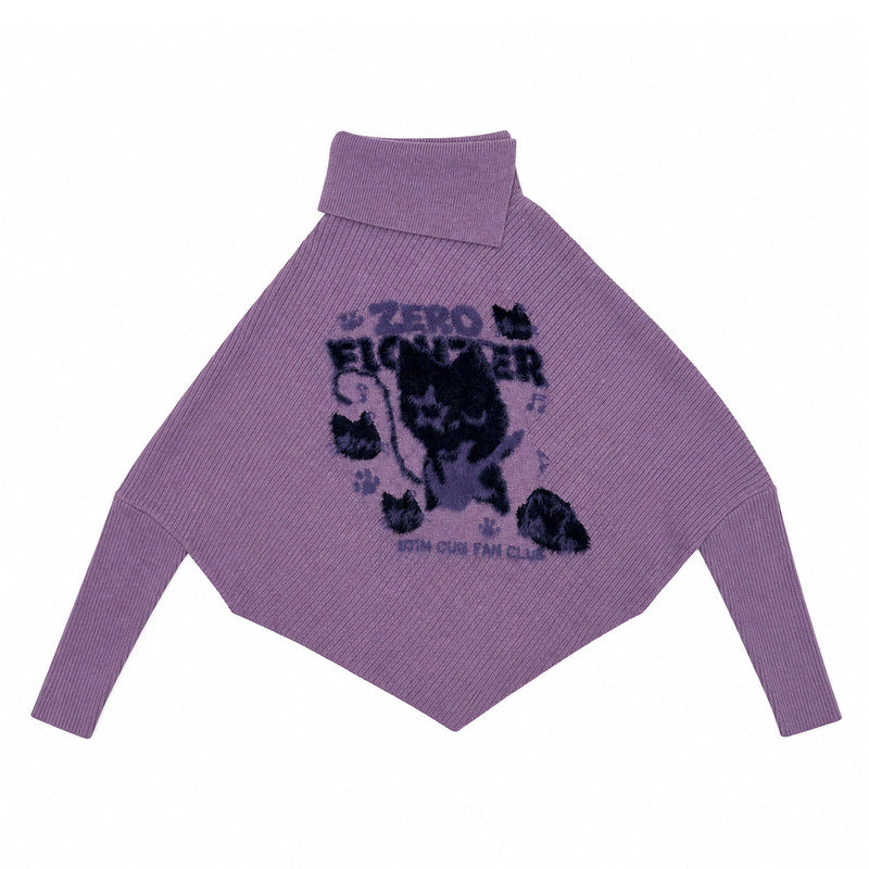 High necked irregular knitted autumn and winter sweater