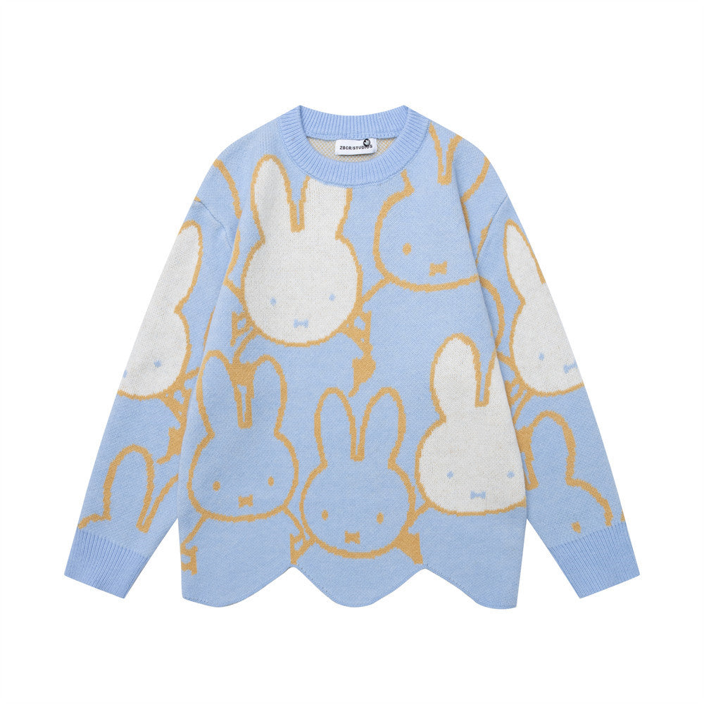 Cartoon jacquard round neck sweater