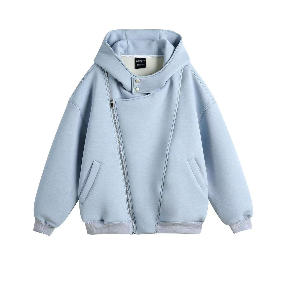 Casual Hooded Zipper Sweatshirt with Asymmetric Design and Unique Details