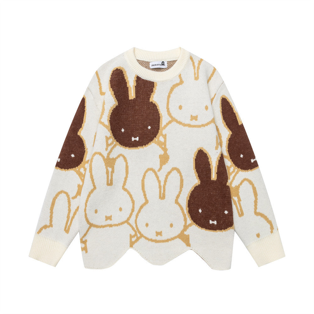 Cartoon jacquard round neck sweater