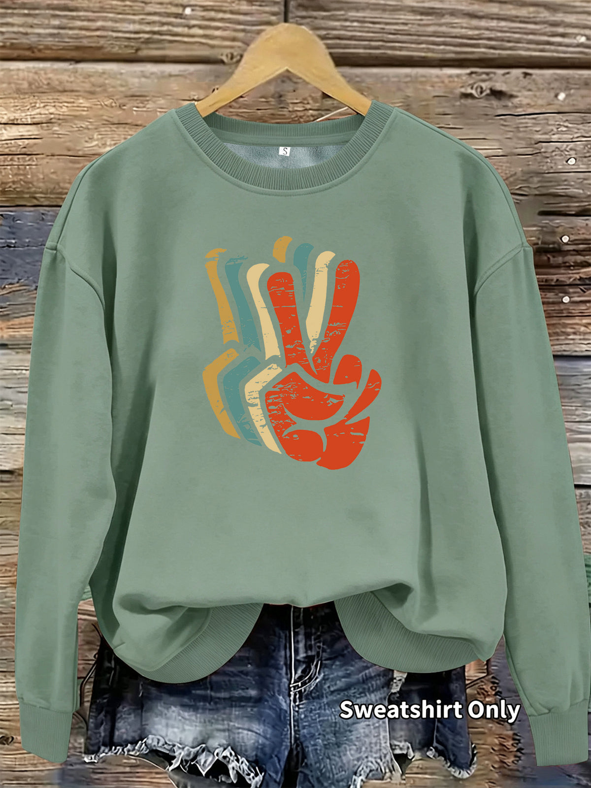 Pattern printed round neck fleece hoodie for women