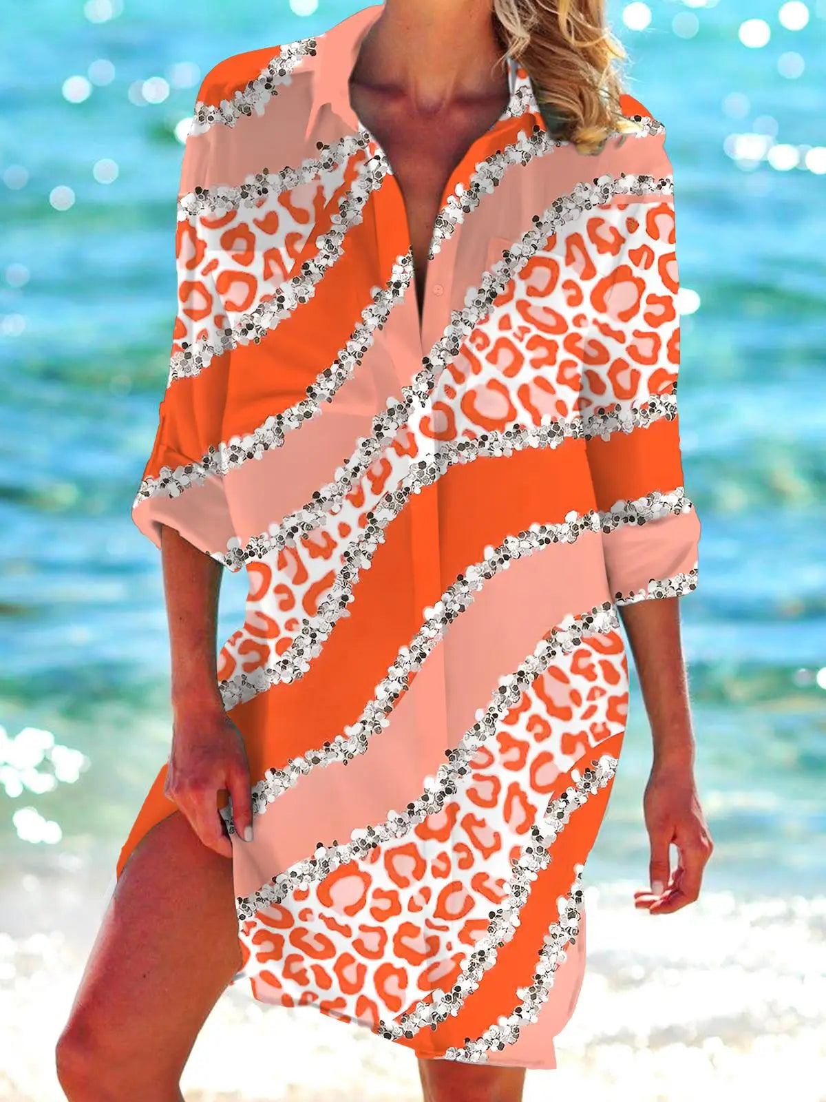 Floral Flower 3D Print Hawaii Beach Blouses Women Long Sleeve Mid-length Shirts Buttons Blusas Pocket Tops Blouse Woman Clothing