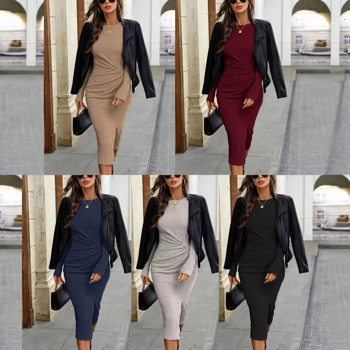 Elegant Long Wrap Dress for Women with Slit High Waist Bodycon Skirt Regular Sleeve Winter New Arrival Citywalk Dress