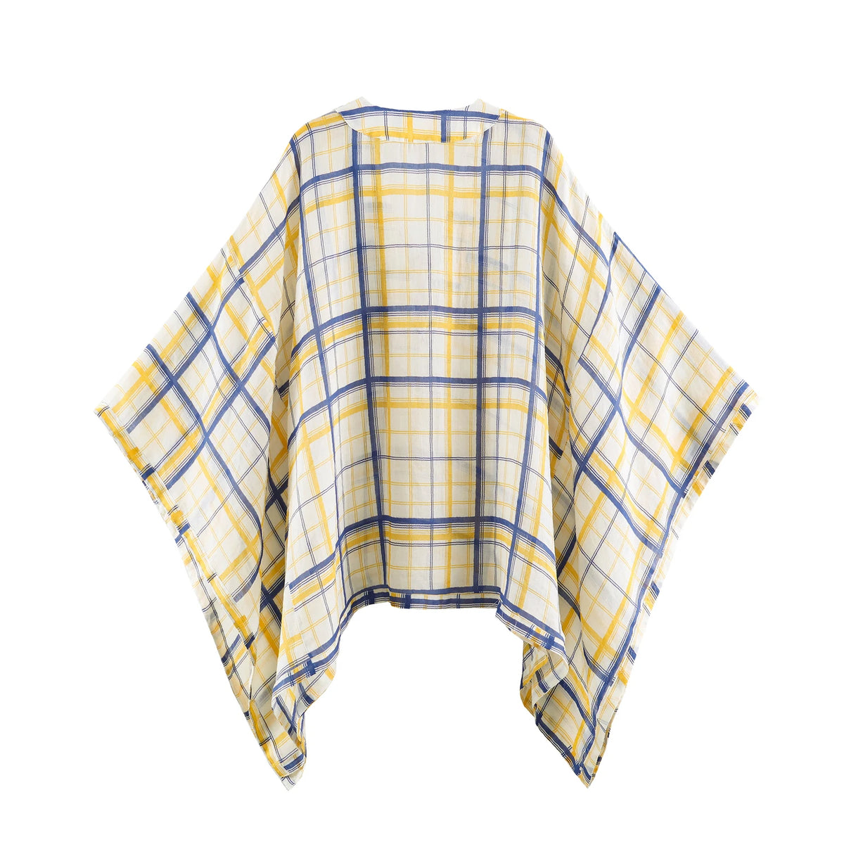 KONDALA Women Casual Plaid Loose Shirts Summer Beach Holiday Cloak Style Shirt 2026 Trendy Female Elegant Lace-up Collar Shirts