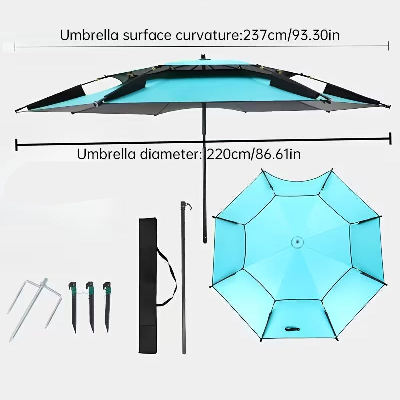 6.6FT Double Canopy Beach Umbrella – UV Protective, Waterproof Sun Shade for Garden, Camping &amp; Fishing