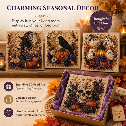 Spooky Ghost Diamond Art Kit, Halloween DIY Wall Decor for Adults &amp; Beginners, Full Drill Gem Painting