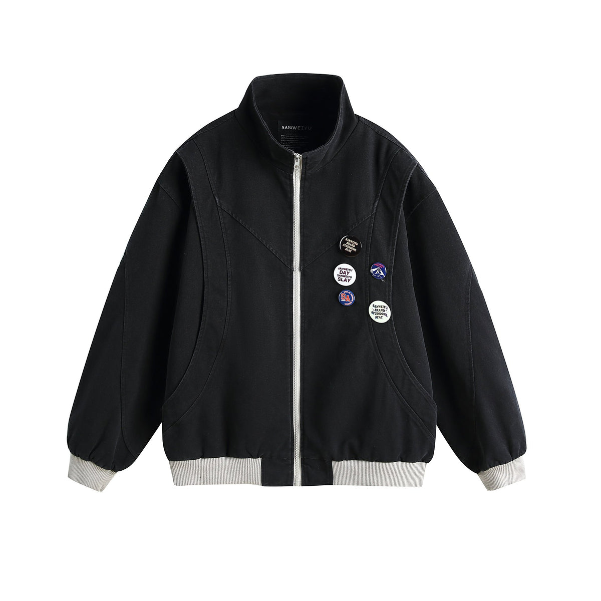Badge Deconstructed Design Zip-Up Stand Collar Jacket for Men