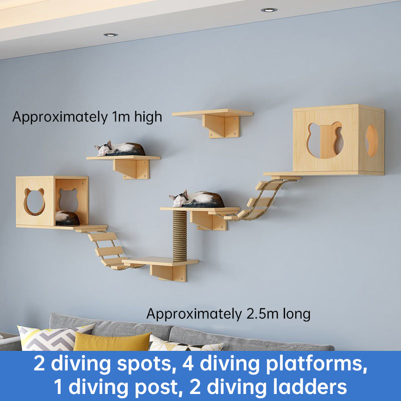 Wall-Mounted Cat Hammock &amp; Sisal Scratch Post Set – Space-Saving Cat Activity Shelves, Climbing Tree &amp; Bed for Indoor Cats