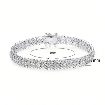 Fashion Chain Bracelet with Fishbone Zircon, Gold and Silver, Elegant Full Diamond Tennis Bracelet for Women, Mother&