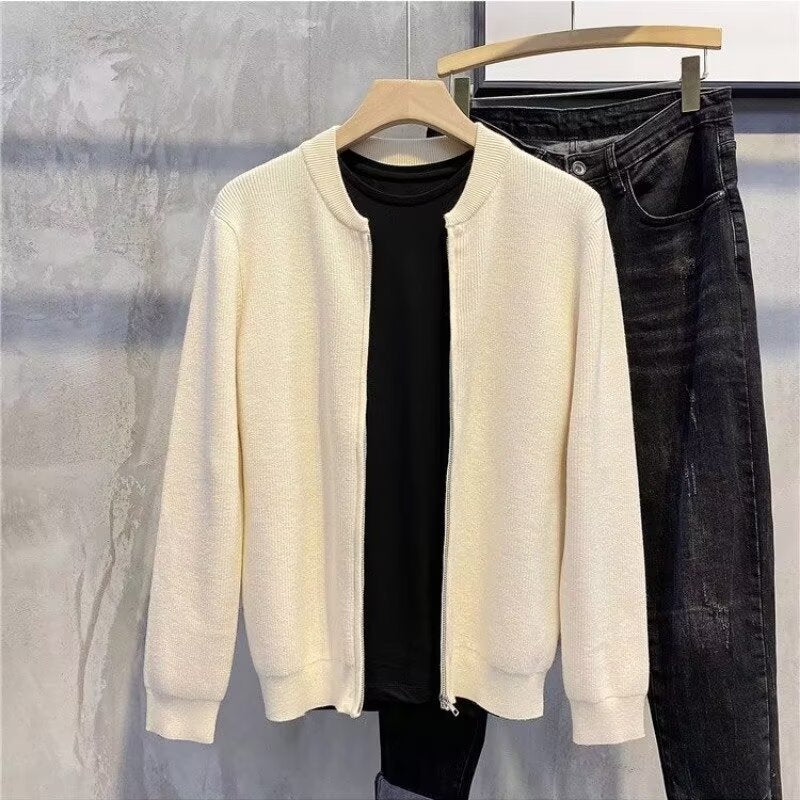 Casual Solid Color Knit Double Zipper Cardigan Sweater for Men