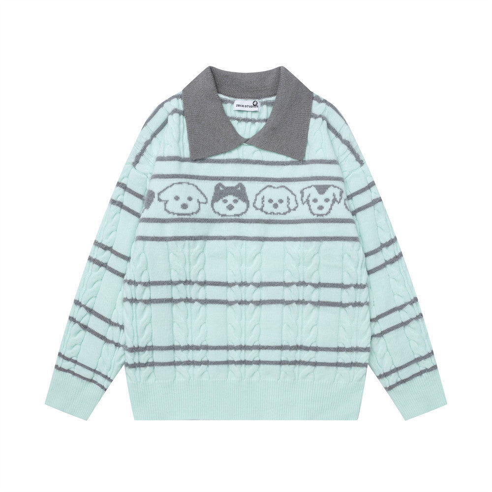 Loose striped contrasting turtleneck sweater