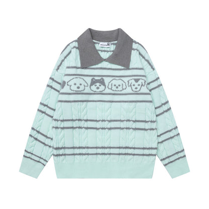 Loose striped contrasting turtleneck sweater