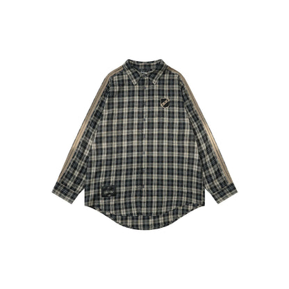 Badblood  Vintage Casual Loose Plaid Embroidered Slim-Fit Shirt Unisex Oversized Top Jacket