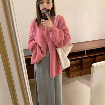 Round Neck Knit Cardigan for Women, Versatile Single Button Inner Layer Sweater Coat