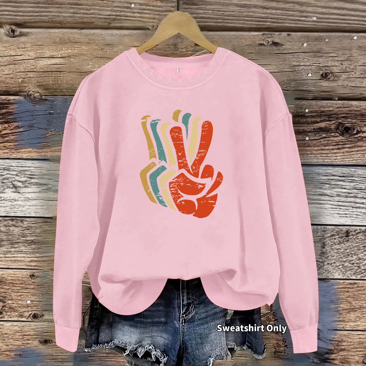 Pattern printed round neck fleece hoodie for women