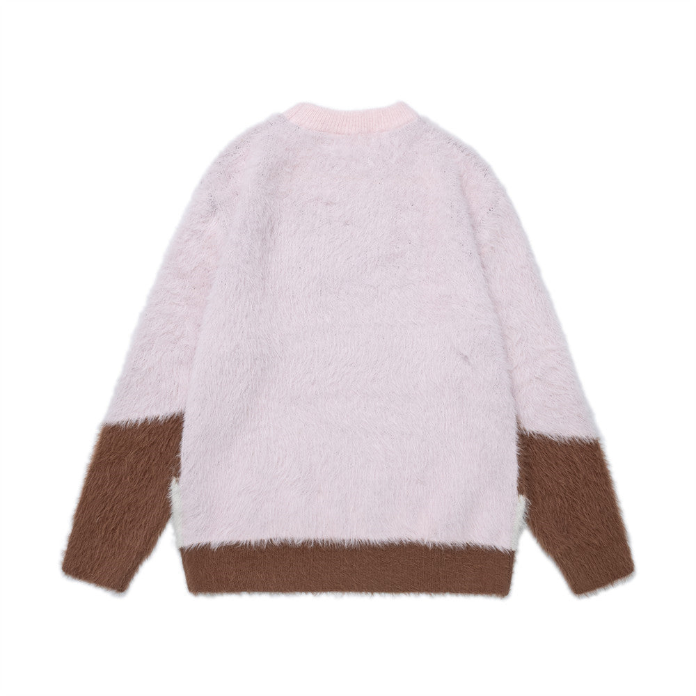 Cute cartoon puppy contrasting round neck sweater