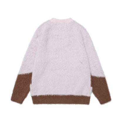 Cute cartoon puppy contrasting round neck sweater