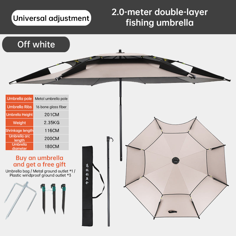 6.6FT Double Canopy Beach Umbrella – UV Protective, Waterproof Sun Shade for Garden, Camping &amp; Fishing