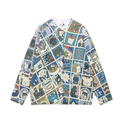 Cartoon full print digital long sleeved round neck knit