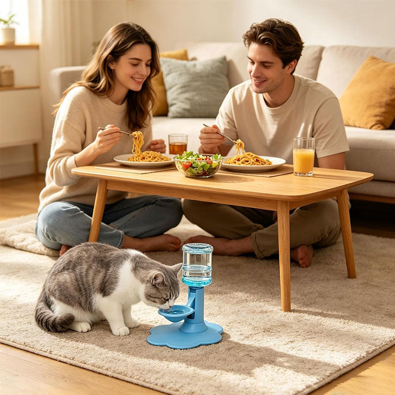 Gravity Cat Water Dispenser, No Electricity, Filter-Free, Adjustable Height Pet Fountain for Cats &amp; Small Dogs