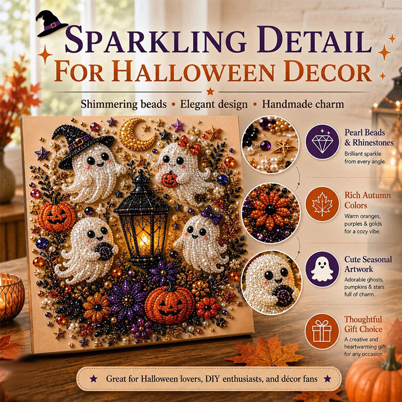 Spooky Ghost Diamond Art Kit, Halloween DIY Wall Decor for Adults &amp; Beginners, Full Drill Gem Painting