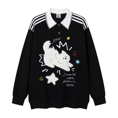 Kitten star patch embroidered hoodie