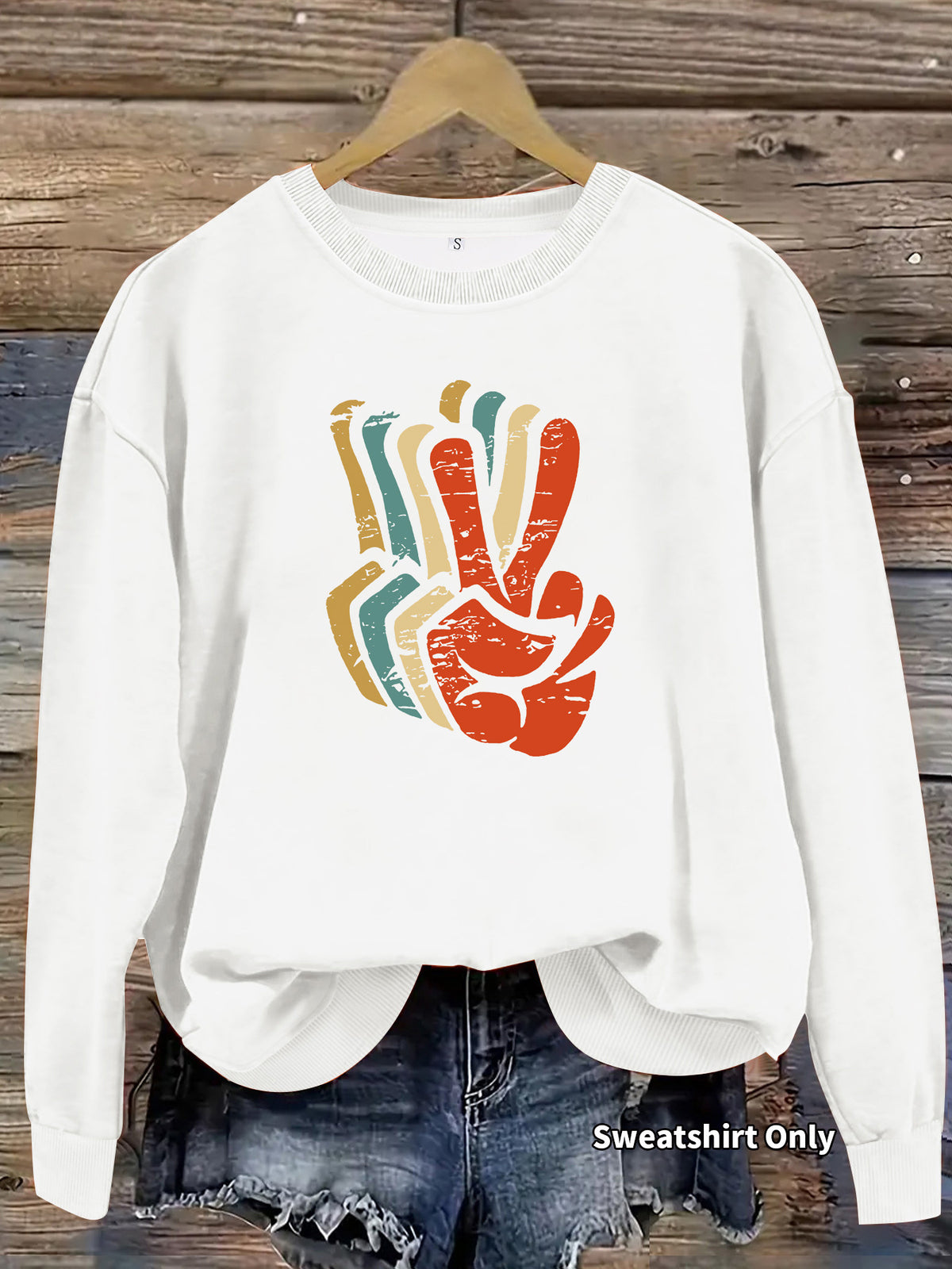 Pattern printed round neck fleece hoodie for women