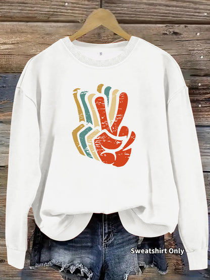 Pattern printed round neck fleece hoodie for women