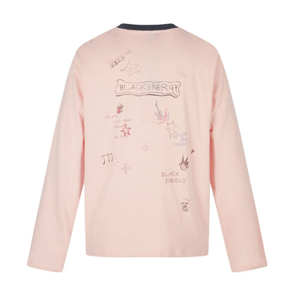 Trendy Cartoon Print Round Neck Loose Unisex Long Sleeve T-Shirt