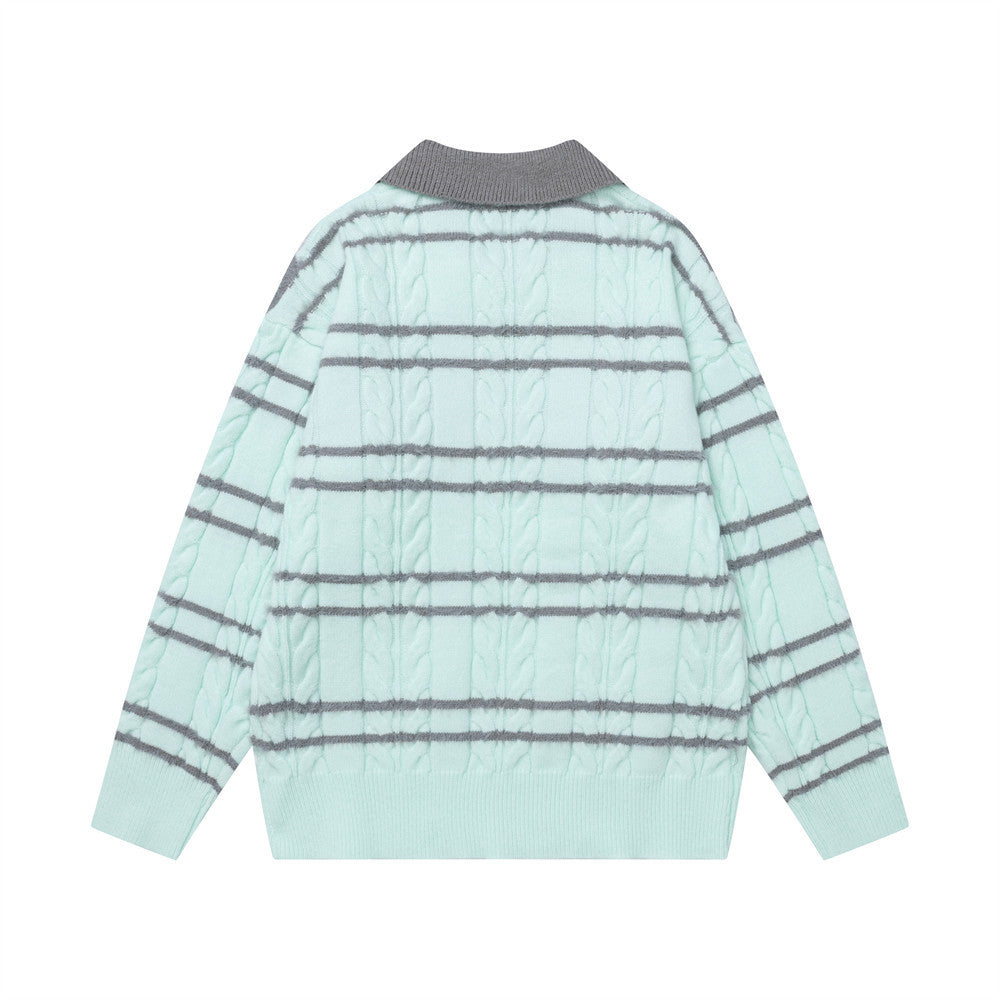 Loose striped contrasting turtleneck sweater