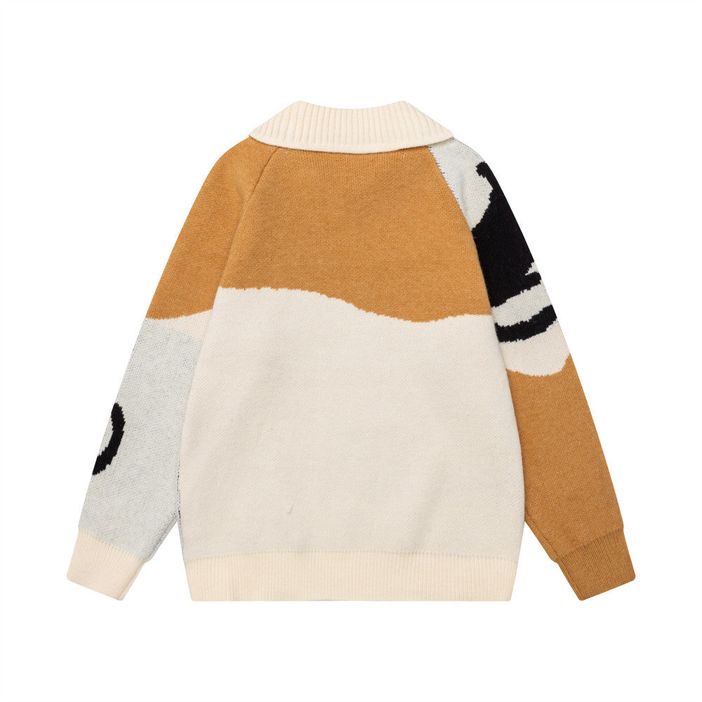 Cartoon cat contrasting collar sweater