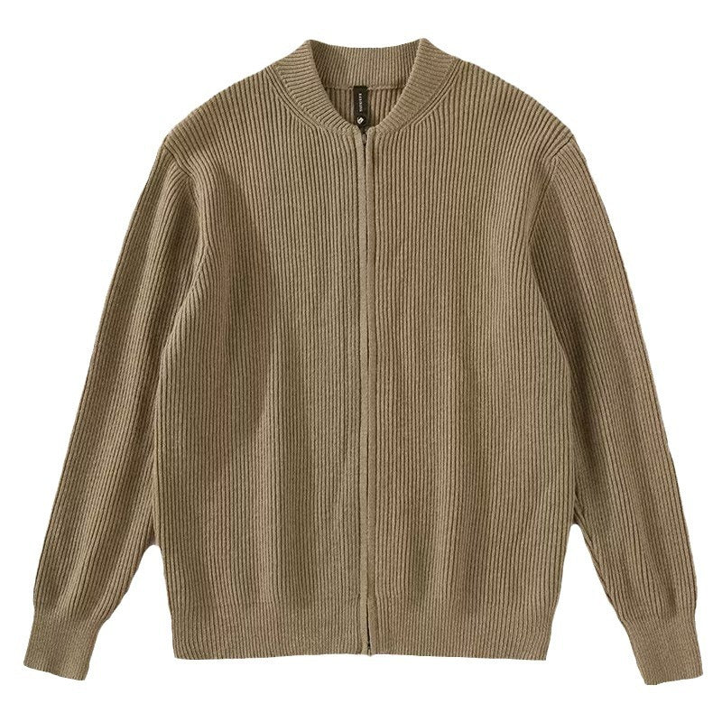 Casual Solid Color Knit Double Zipper Cardigan Sweater for Men