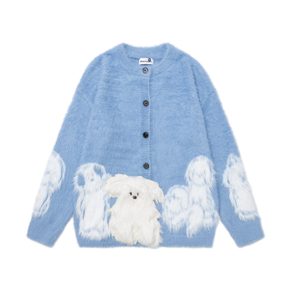 Cartoon plush dog embroidered loose sweater
