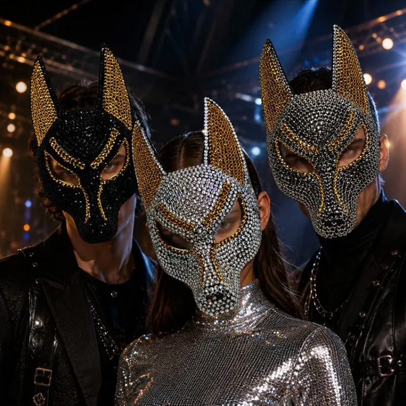 Sparkly Anubis Mask, Rhinestone Egyptian God Mask for Halloween &amp; Masquerade Party