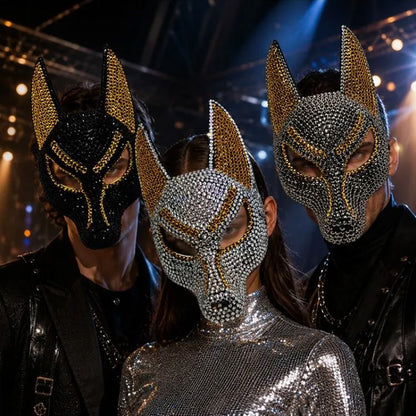 Sparkly Anubis Mask, Rhinestone Egyptian God Mask for Halloween &amp; Masquerade Party