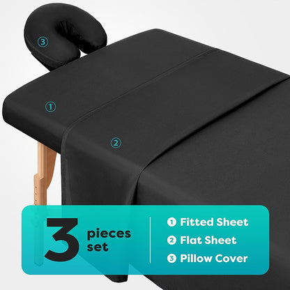 3-Piece Massage Table Sheet Set – Solid Color, Washable &amp; Durable