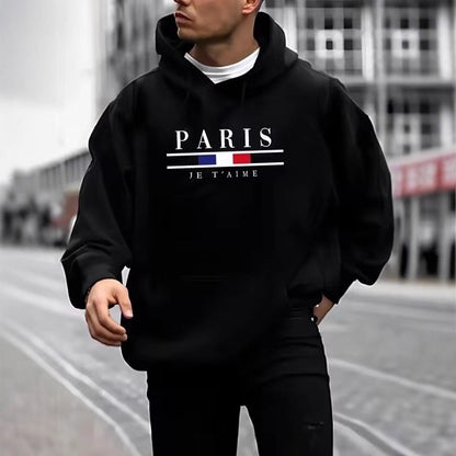 Casual Printed Long Sleeve Hoodie for Men, Loose Fit, Couple Sweatshirt